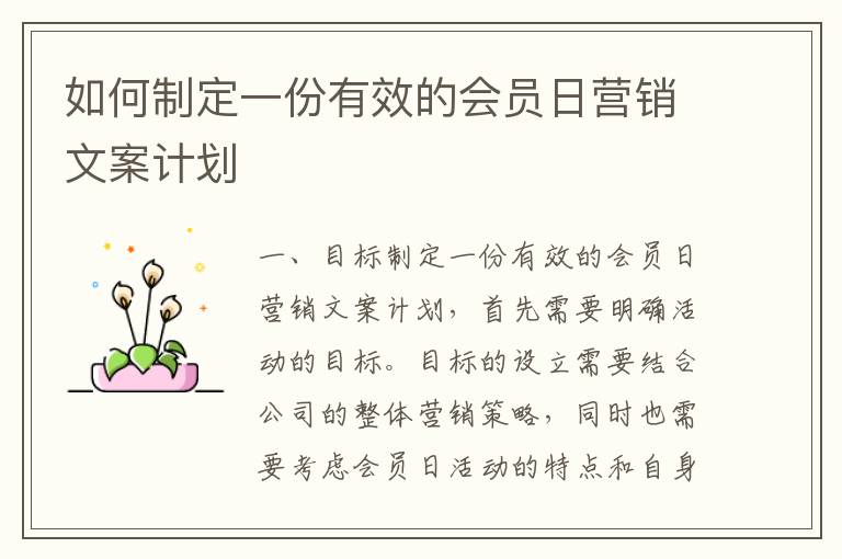 如何制定一份有效的會員日營銷文案計劃