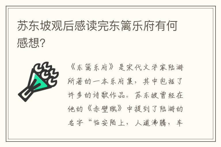 蘇東坡觀后感讀完?yáng)|籬樂(lè)府有何感想？