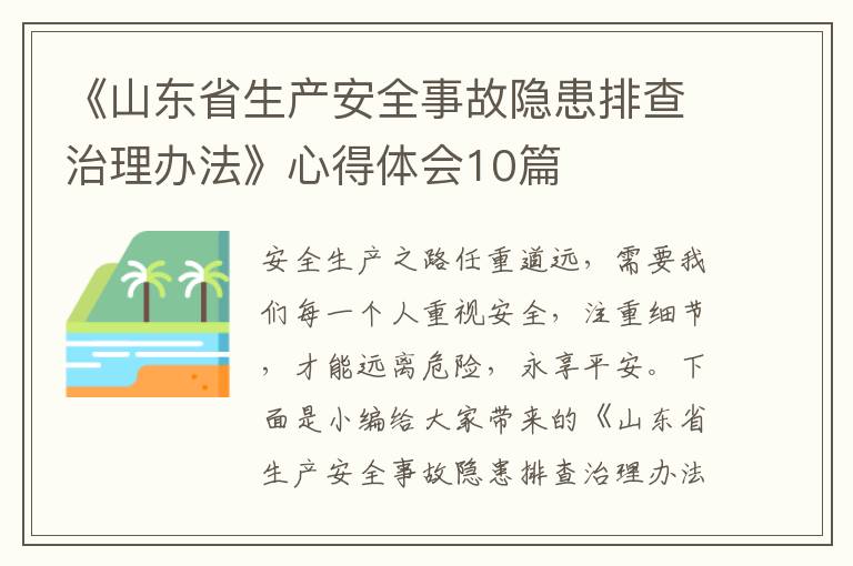 《山東省生產(chǎn)安全事故隱患排查治理辦法》心得體會10篇