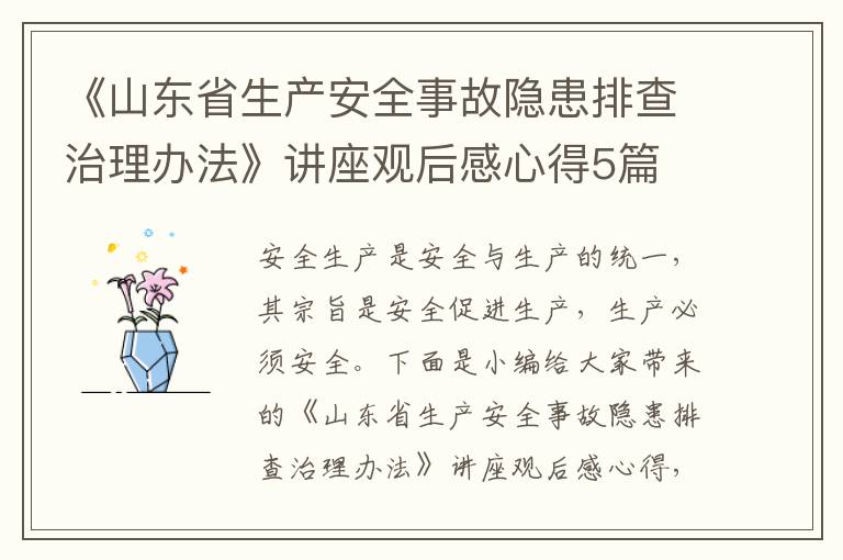 《山東省生產(chǎn)安全事故隱患排查治理辦法》講座觀后感心得5篇