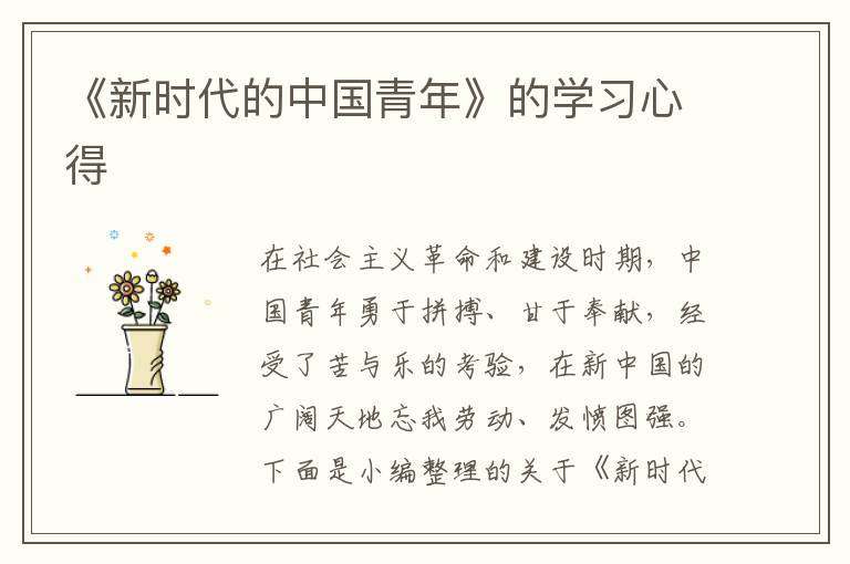 《新時(shí)代的中國(guó)青年》的學(xué)習(xí)心得