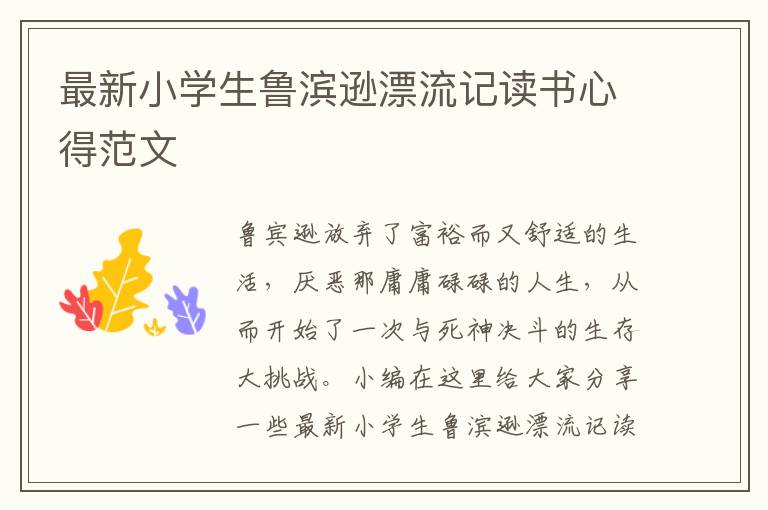 最新小學(xué)生魯濱遜漂流記讀書心得范文