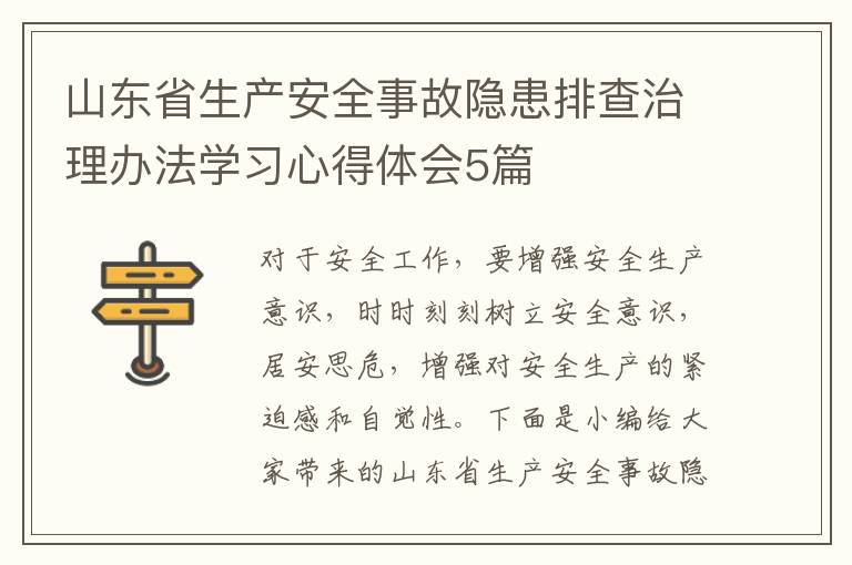 山東省生產(chǎn)安全事故隱患排查治理辦法學習心得體會5篇