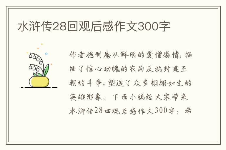 水滸傳28回觀后感作文300字