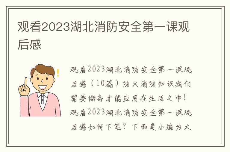 觀看2023湖北消防安全第一課觀后感