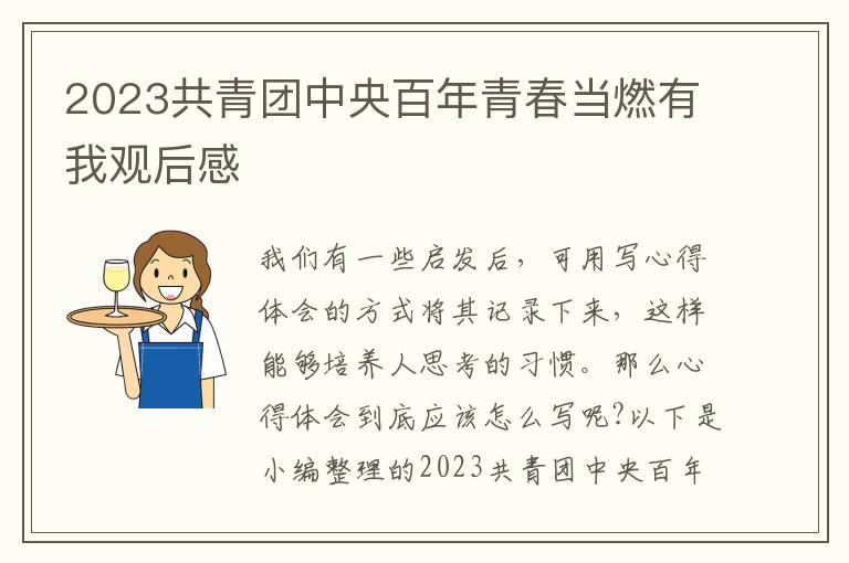 2023共青團(tuán)中央百年青春當(dāng)燃有我觀后感