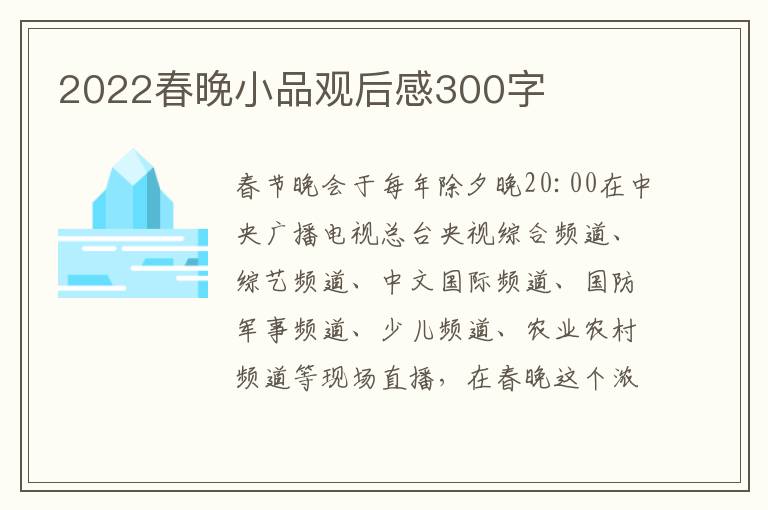 2022春晚小品觀后感300字