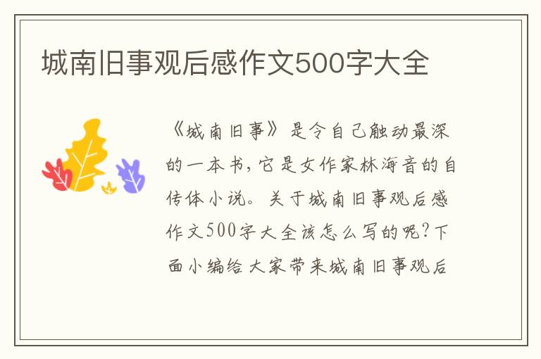 城南舊事觀后感作文500字大全