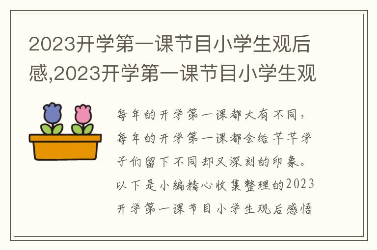 2023開(kāi)學(xué)第一課節(jié)目小學(xué)生觀后感,2023開(kāi)學(xué)第一課節(jié)目小學(xué)生觀后感悟10篇