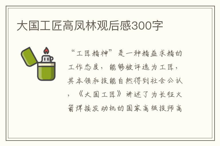 大國工匠高鳳林觀后感300字