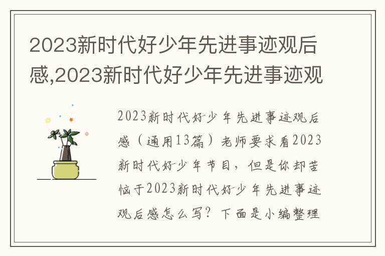 2023新時代好少年先進事跡觀后感,2023新時代好少年先進事跡觀后感（13篇）