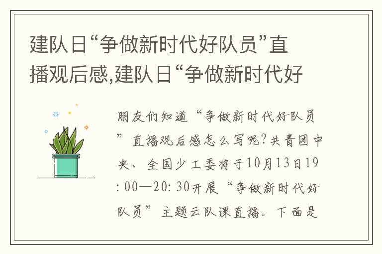 建隊(duì)日“爭做新時代好隊(duì)員”直播觀后感,建隊(duì)日“爭做新時代好隊(duì)員”直播觀后感(10篇)