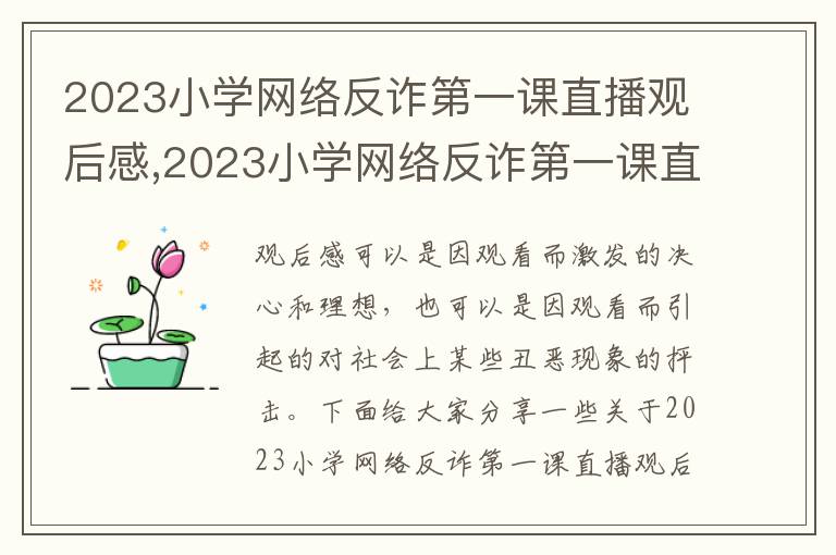 2023小學網絡反詐第一課直播觀后感,2023小學網絡反詐第一課直播觀后感范文五篇