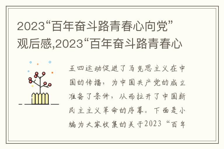 2023“百年奮斗路青春心向黨”觀后感,2023“百年奮斗路青春心向黨”觀后感10篇