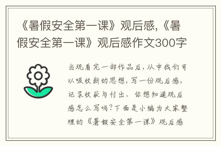 《暑假安全第一課》觀后感,《暑假安全第一課》觀后感作文300字左右10篇