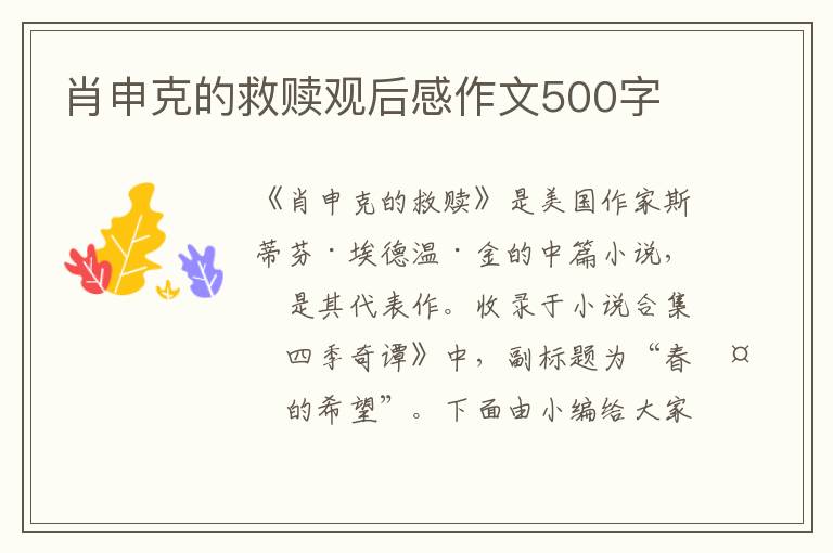 肖申克的救贖觀后感作文500字