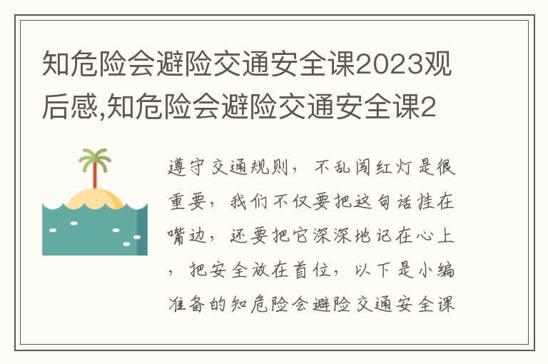 知危險會避險交通安全課2023觀后感,知危險會避險交通安全課2023觀后感10篇