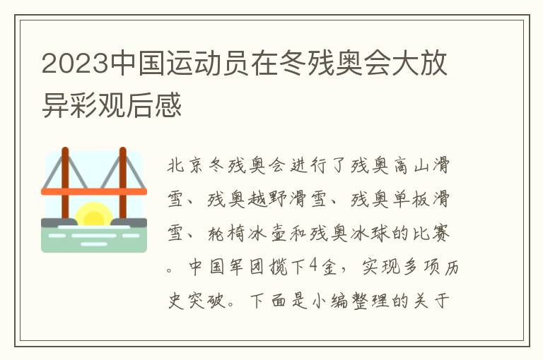 2023中國(guó)運(yùn)動(dòng)員在冬殘奧會(huì)大放異彩觀(guān)后感