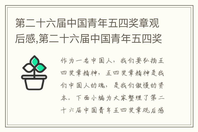 第二十六屆中國青年五四獎章觀后感,第二十六屆中國青年五四獎章觀后感（2023）