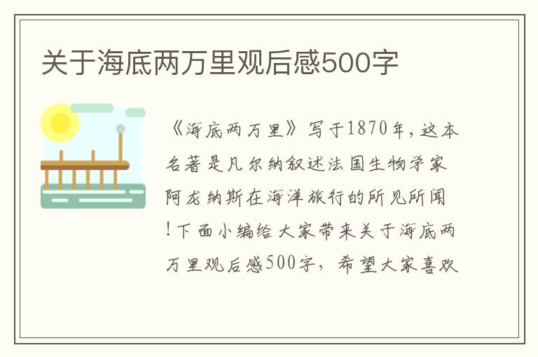 關于海底兩萬里觀后感500字