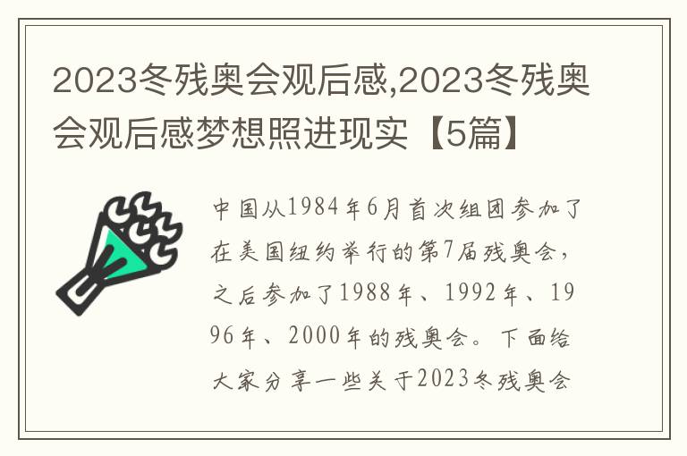 2023冬殘奧會觀后感,2023冬殘奧會觀后感夢想照進現實【5篇】