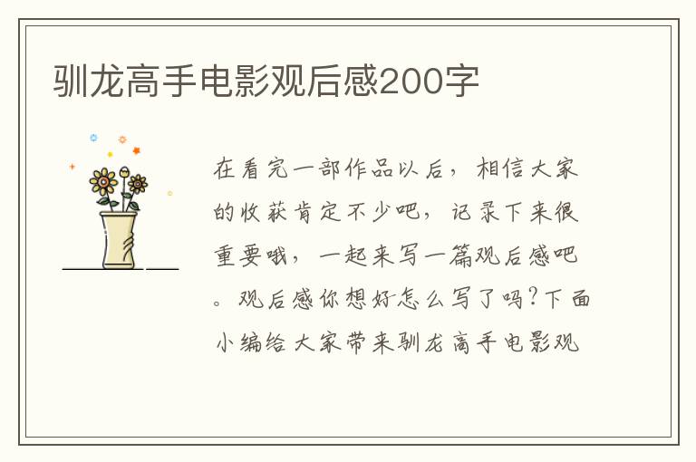 馴龍高手電影觀后感200字