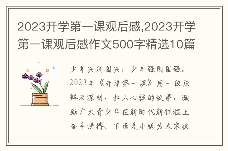 2023開學(xué)第一課觀后感,2023開學(xué)第一課觀后感作文500字精選10篇