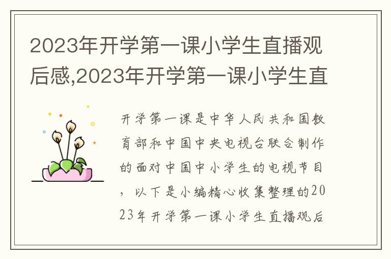 2023年開(kāi)學(xué)第一課小學(xué)生直播觀后感,2023年開(kāi)學(xué)第一課小學(xué)生直播觀后感悟