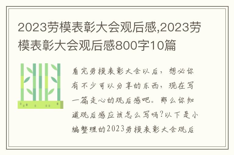 2023勞模表彰大會(huì)觀后感,2023勞模表彰大會(huì)觀后感800字10篇