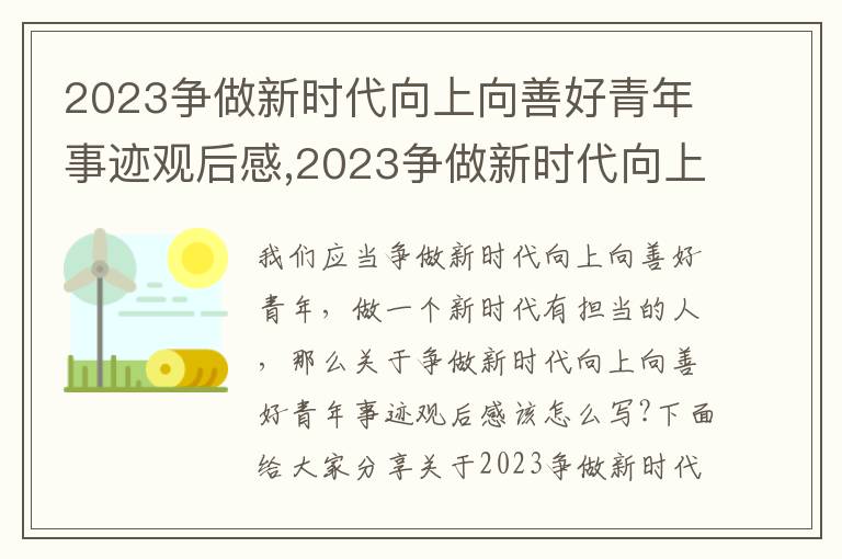 2023爭(zhēng)做新時(shí)代向上向善好青年事跡觀后感,2023爭(zhēng)做新時(shí)代向上向善好青年事跡觀后感最新