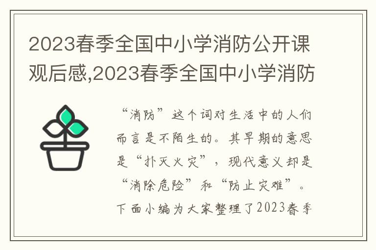 2023春季全國中小學消防公開課觀后感,2023春季全國中小學消防公開課觀后感精選