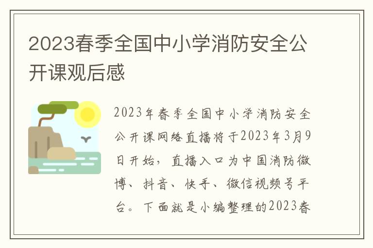 2023春季全國(guó)中小學(xué)消防安全公開課觀后感