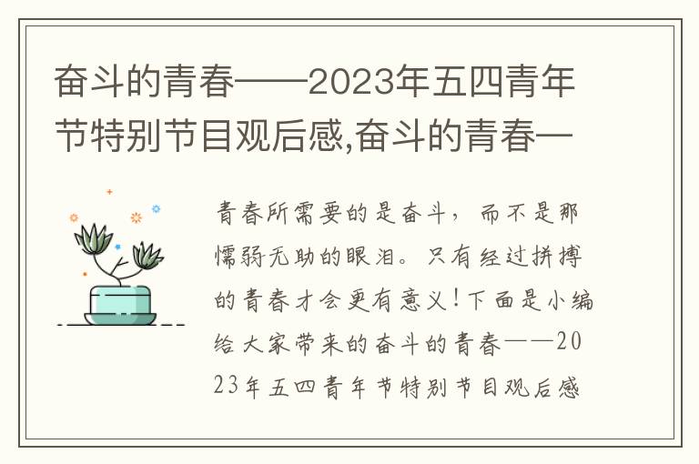 奮斗的青春——2023年五四青年節(jié)特別節(jié)目觀后感,奮斗的青春——2023年五四青年節(jié)特別節(jié)目觀后感5篇