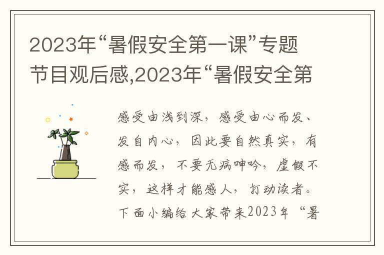 2023年“暑假安全第一課”專題節(jié)目觀后感,2023年“暑假安全第一課”專題節(jié)目觀后感（精選10篇）