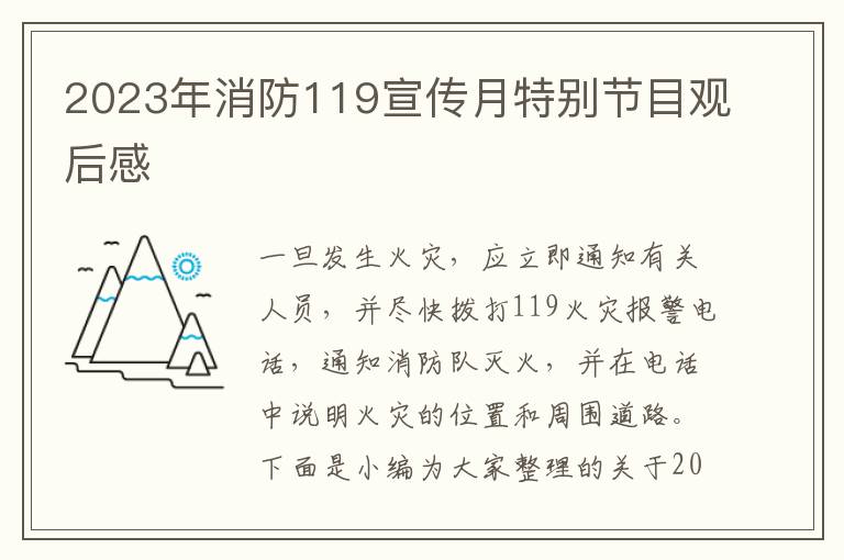 2023年消防119宣傳月特別節目觀后感