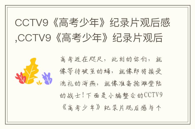 CCTV9《高考少年》紀(jì)錄片觀后感,CCTV9《高考少年》紀(jì)錄片觀后感與個(gè)人評(píng)價(jià)10篇