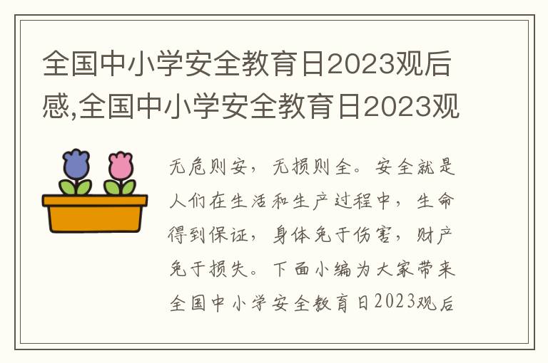 全國(guó)中小學(xué)安全教育日2023觀后感,全國(guó)中小學(xué)安全教育日2023觀后感10篇