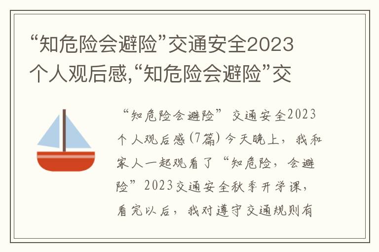 “知危險(xiǎn)會(huì)避險(xiǎn)”交通安全2023個(gè)人觀后感,“知危險(xiǎn)會(huì)避險(xiǎn)”交通安全2023個(gè)人觀后感5篇