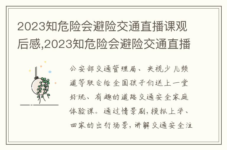 2023知危險會避險交通直播課觀后感,2023知危險會避險交通直播課觀后感范文