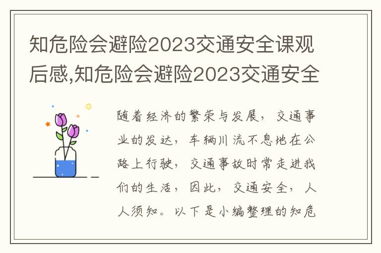 知危險會避險2023交通安全課觀后感,知危險會避險2023交通安全課觀后感（10篇）