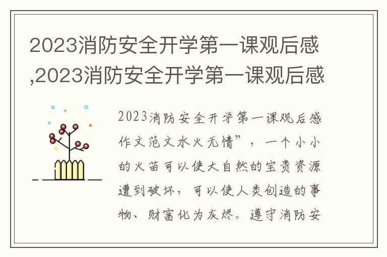 2023消防安全開學第一課觀后感,2023消防安全開學第一課觀后感作文