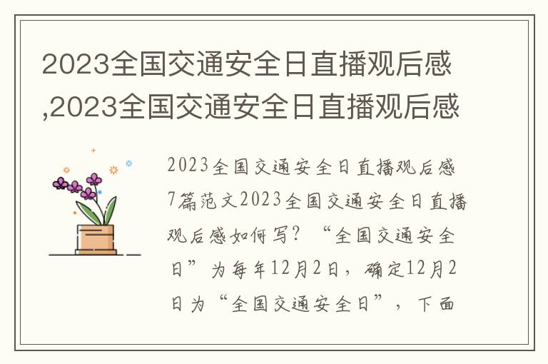 2023全國交通安全日直播觀后感,2023全國交通安全日直播觀后感7篇