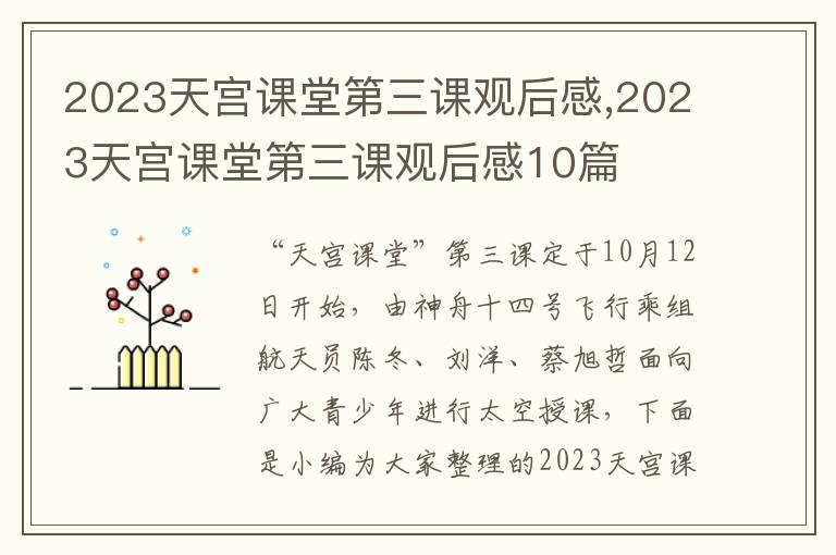 2023天宮課堂第三課觀后感,2023天宮課堂第三課觀后感10篇