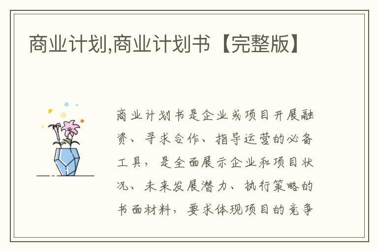 商業(yè)計劃,商業(yè)計劃書【完整版】