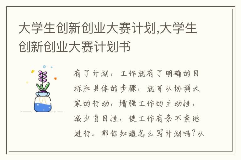 大學生創新創業大賽計劃,大學生創新創業大賽計劃書