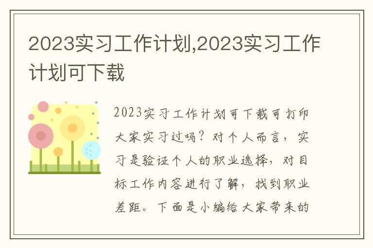 2023實習工作計劃,2023實習工作計劃可下載