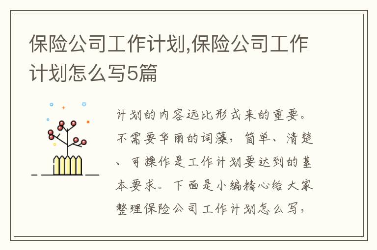 保險(xiǎn)公司工作計(jì)劃,保險(xiǎn)公司工作計(jì)劃怎么寫5篇