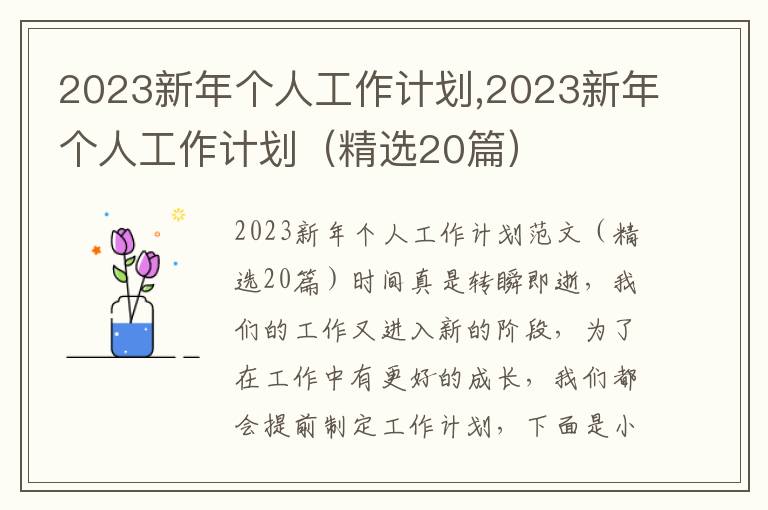 2023新年個人工作計劃,2023新年個人工作計劃（精選20篇）