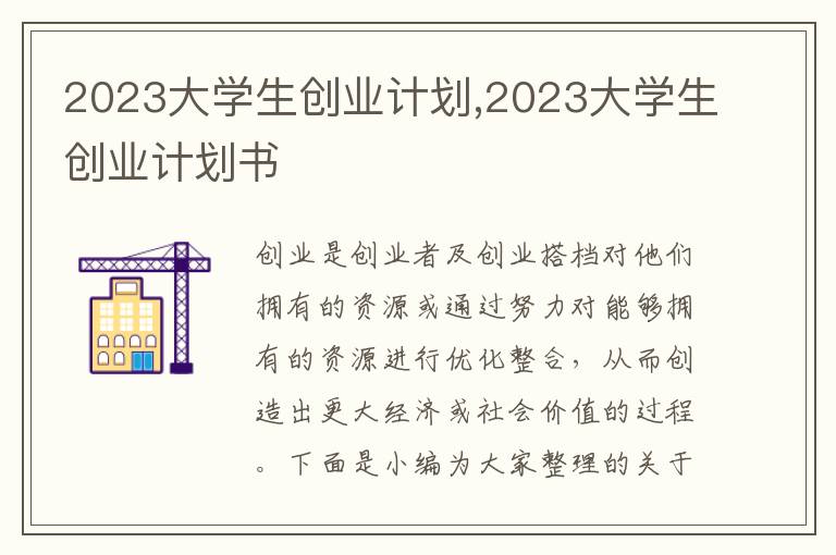 2023大學生創業計劃,2023大學生創業計劃書