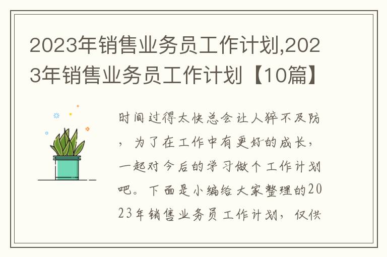 2023年銷售業(yè)務(wù)員工作計劃,2023年銷售業(yè)務(wù)員工作計劃【10篇】